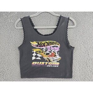 Hot Wheels Shirt Womens Small Black Racing Custom Deluxe Crop Lace Tank Top Car